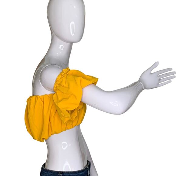 SHEIN NWOT Crop Top Off Shoulder Mustard Size XS - Picture 4 of 9